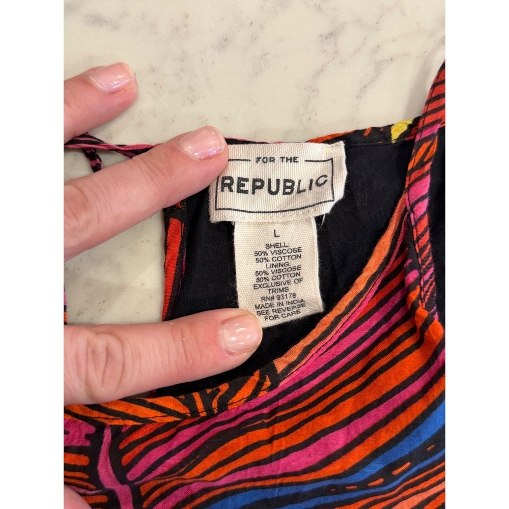 For The Republic Womens Large Tropical Leaf Pom Pom Trim Boho Dress Multi - Picture 3 of 6
